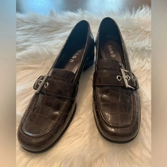 Michelle D Shoes Loafers Silver‎ Buckle Brown Sz 8M - Picture 9 of 10